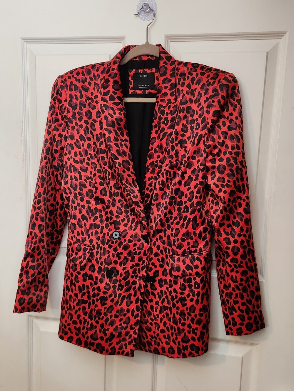 Bershka Red and Black Leopard Print Blazer